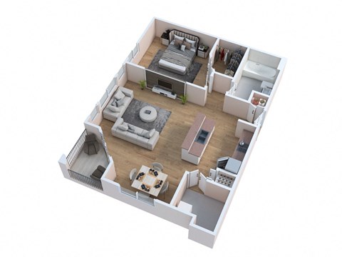 Floor plan for 1 bed, 1 bath, 790 sqft